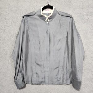 Betty Barclay Vintage Womens Silk Long Sleeve Gray Epaulettes Blouse Size 40‎